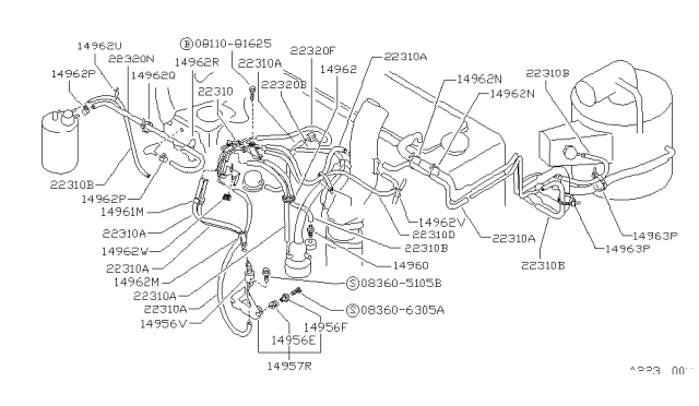 1990 Nissan Van Hose-Vacuum Control Diagram for 22318-17C05