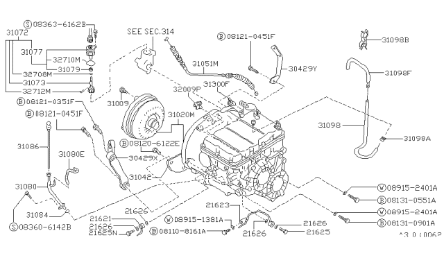 1988 Nissan Pulsar NX Pipe Assembly Oil Diagram for 31080-05E02