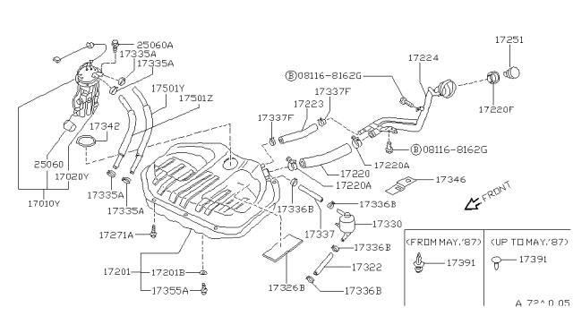 1989 Nissan Pulsar NX Electric Fuel Pump Diagram for 17040-65M60