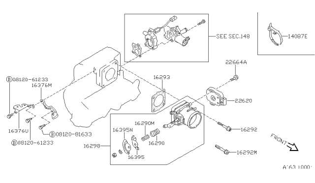 1989 Nissan Pulsar NX Gasket-Throttle Chamber Diagram for 16175-D4200