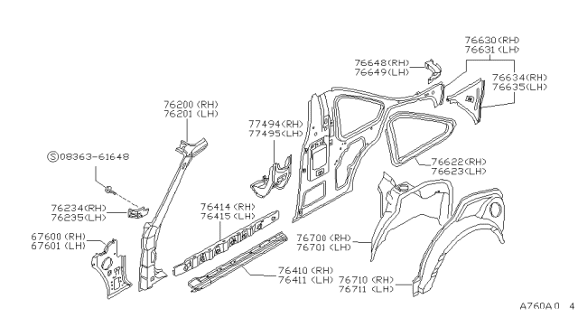 1989 Nissan Pulsar NX Reinforce Assembly Rear Lower RH Diagram for 76672-80M00