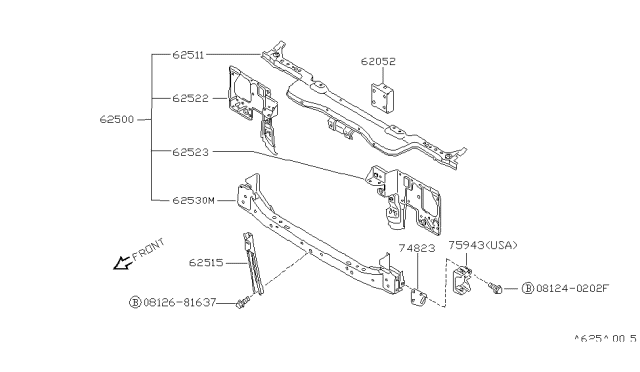 1988 Nissan Pulsar NX Front Apron & Radiator Core Support Diagram