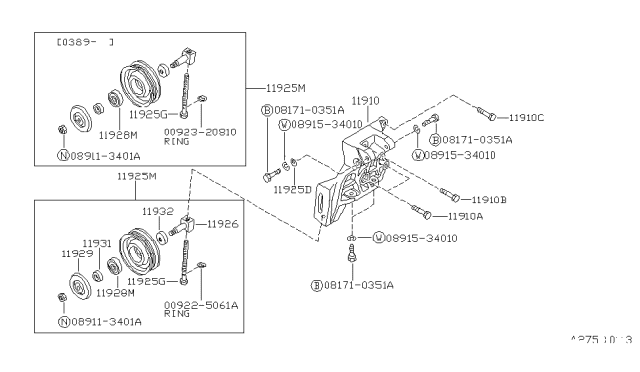 1989 Nissan Pulsar NX PULLEY Assembly-IDLER Compressor Diagram for 11925-77A00