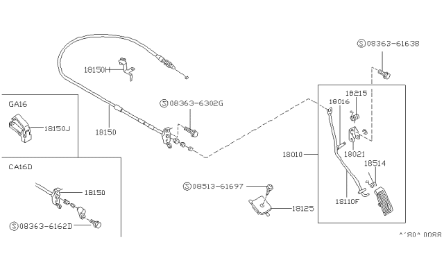1988 Nissan Pulsar NX Wire Assy-Accelerator Diagram for 18201-85A00