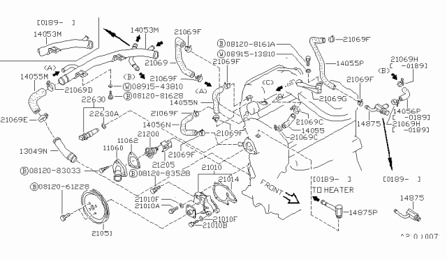 1990 Nissan Pulsar NX Connector-Water Diagram for 14053-77A01