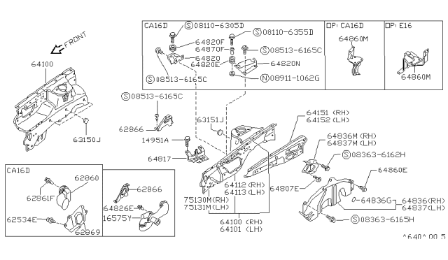 1988 Nissan Pulsar NX Hoodledge Assy-LH Diagram for 64101-05Y30