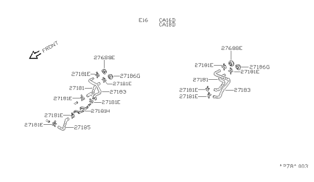 1988 Nissan Pulsar NX Hose-Water Heater 2 Diagram for 92412-58A00