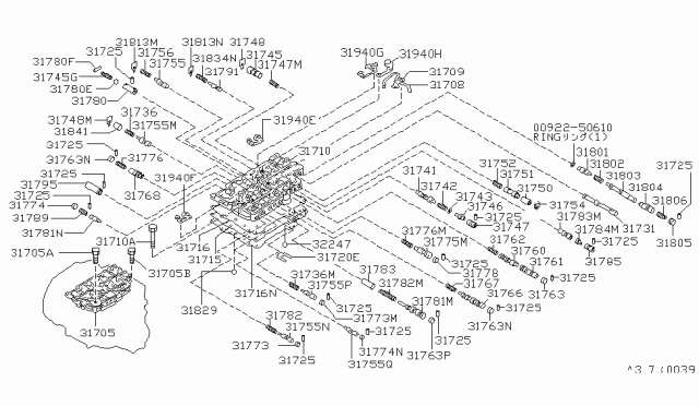 1988 Nissan Pulsar NX Control Valve Assembly Diagram for 31705-13X77