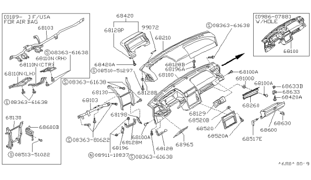 1989 Nissan Pulsar NX Bracket Instrument Side RH Diagram for 68128-84M00