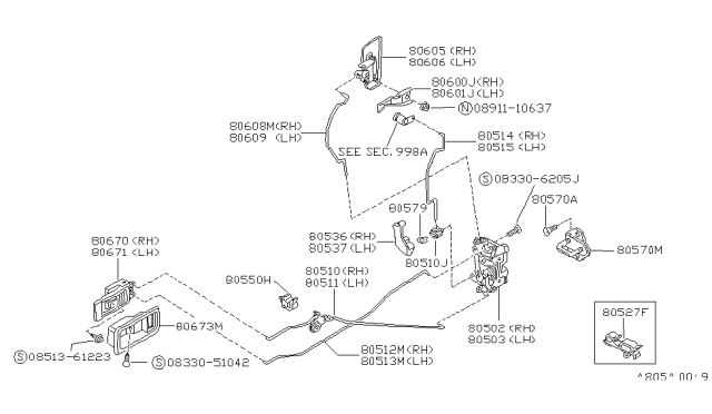 1987 Nissan Pulsar NX Front Door Outside Handle Assembly, Right Diagram for 80606-80M15