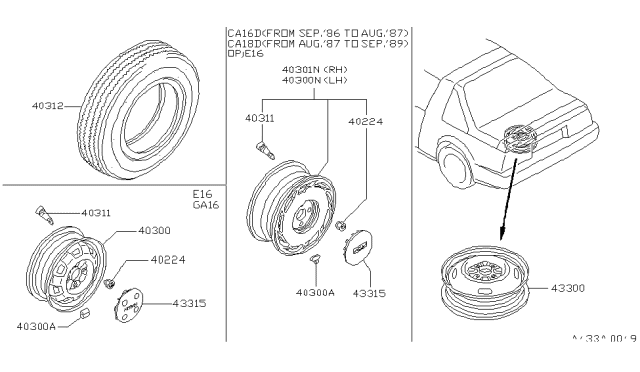 1988 Nissan Pulsar NX Wheel Assembly Road Diagram for 40300-61A00