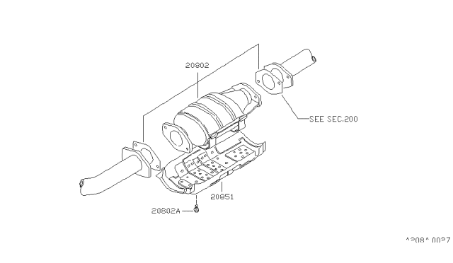 1987 Nissan Pulsar NX Three Way Catalytic Converter With Shelter Diagram for 20802-84M25