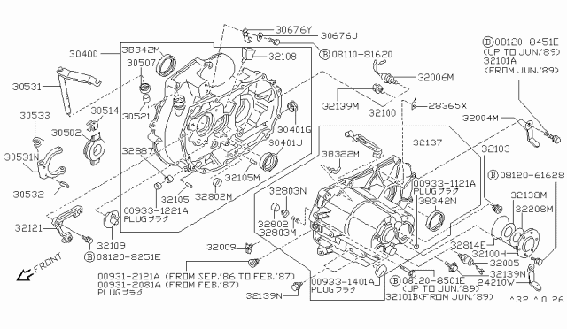 1990 Nissan Pulsar NX Transmission Case & Clutch Release Diagram 1