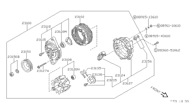 1988 Nissan Pulsar NX Rectifier Assy Diagram for 23124-53A10