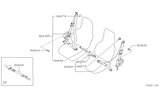 1989 Nissan Pulsar NX Belt Assembly Front Seat Buckle Right Diagram for 86842-84M00