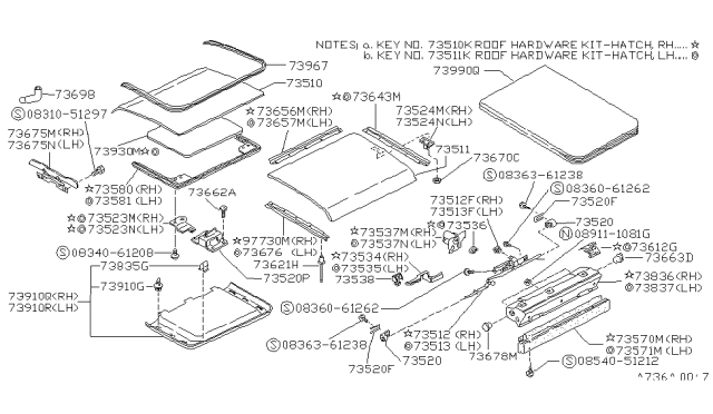 1988 Nissan Pulsar NX Roof Assembly Hatch Lf Diagram for 97011-84M30