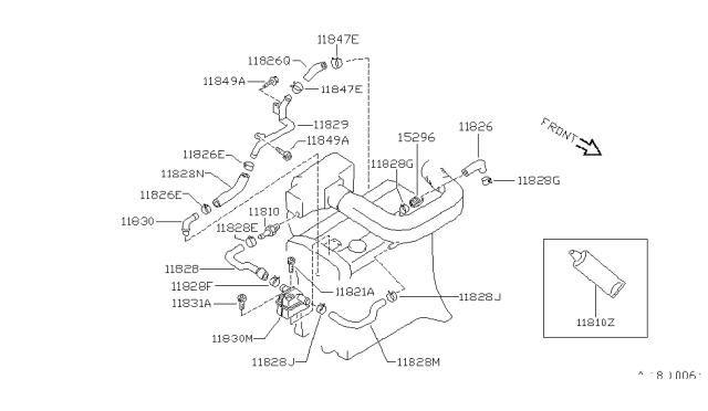 1990 Nissan Pulsar NX Hose Pipe Connector Blowby Gas Diagram for 11828-30F02
