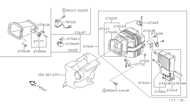1989 Nissan Pulsar NX EVAPORATOR Assembly Cooler Diagram for 27280-61A60