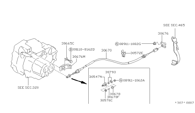1989 Nissan Pulsar NX Cable Assy-Clutch Operating Diagram for 30770-65A00
