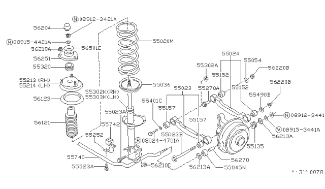 1990 Nissan Pulsar NX STRUT Kit Rear RH Diagram for 55302-58A25