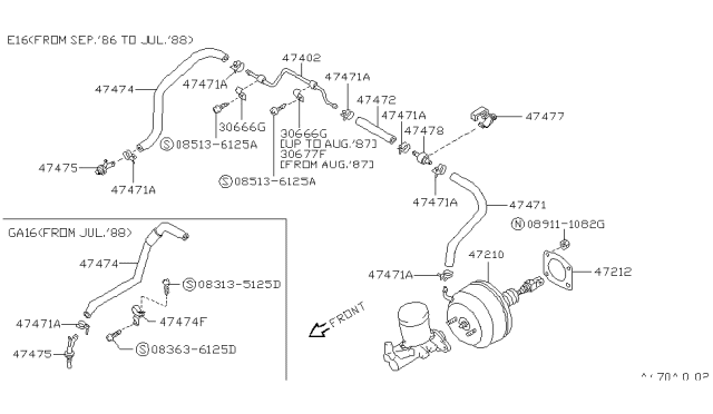 1989 Nissan Pulsar NX Hose-MASTERVACUUM Diagram for 47474-65A00