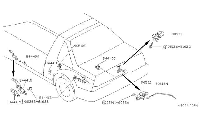 1987 Nissan Pulsar NX Cable Trunk Lid&Gas Filler Opener Diagram for 84650-84M00