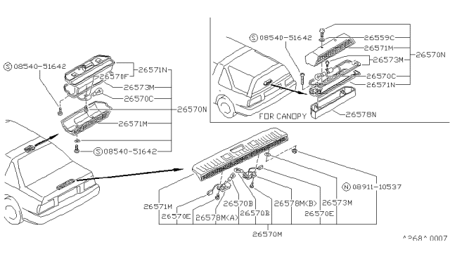 1990 Nissan Pulsar NX Lens-Stop Lamp Diagram for 26591-85M10
