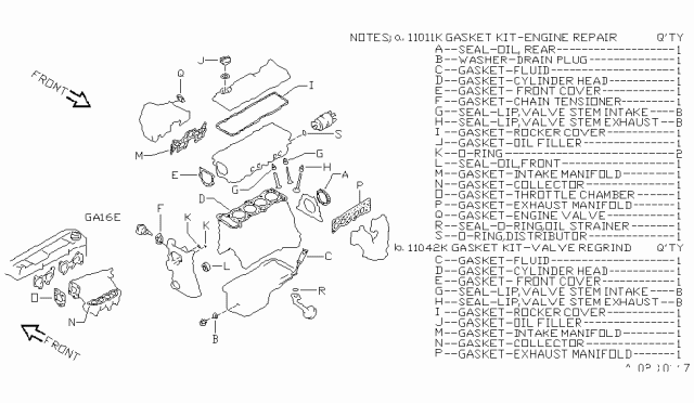 1989 Nissan Pulsar NX Gasket Kit Valve Diagram for 11042-84A25