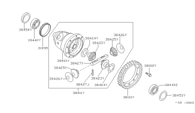1990 Nissan Pulsar NX Differential Assy Diagram for 38411-D0107