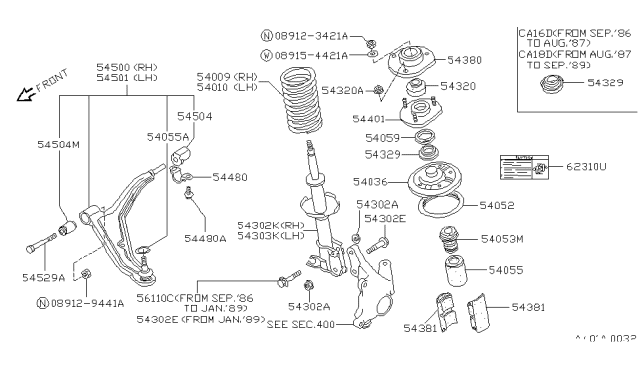 1990 Nissan Pulsar NX Spring Front Diagram for 54010-53A10