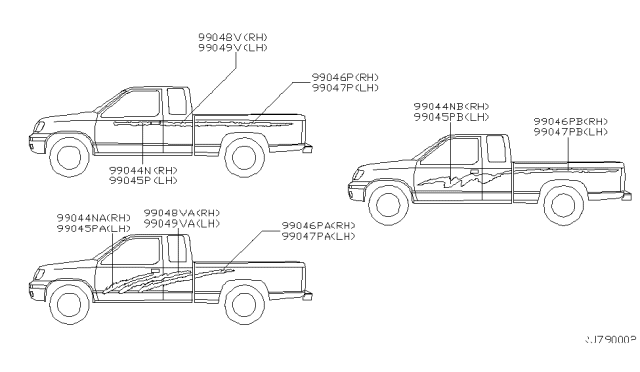 1998 Nissan Frontier Stripe Accent, Rear RH Diagram for 99050-8B410