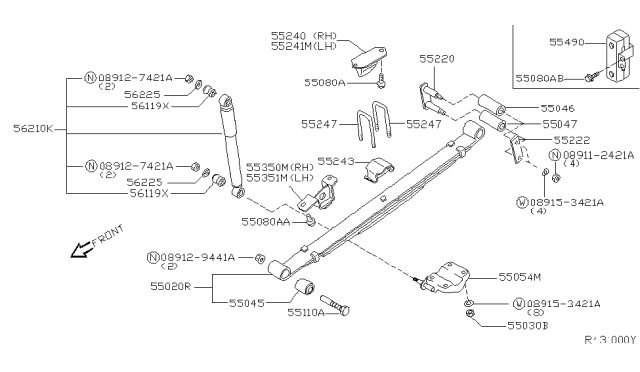 2003 Nissan Frontier ARRESTER Torque LH Diagram for 55351-31G00