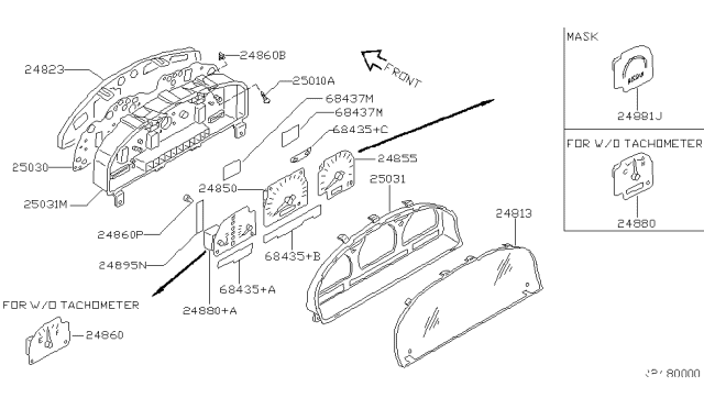 1999 Nissan Frontier Cover Front Diagram for 24823-4M760