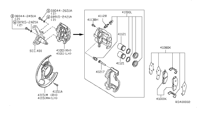 2002 Nissan Frontier Front Brake Pads Kit Diagram for 41060-7Z026