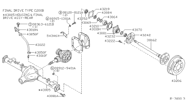 1999 Nissan Frontier Hose-Breather,Rear Axle Diagram for 38322-8B500