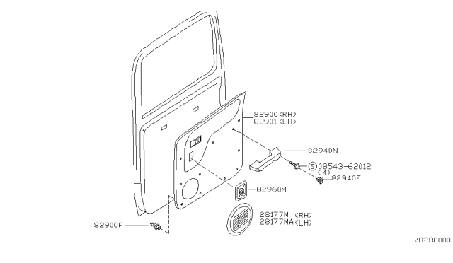 2000 Nissan Frontier FINISHER Assembly Rear Door LH Diagram for 82901-9Z375