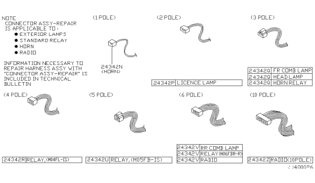 1998 Nissan Frontier Connector Assy-Harness Repair Diagram for B4310-70T24