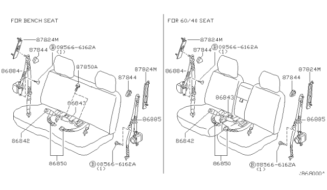2001 Nissan Frontier Front Seat Tongue Belt Assembly, Left Diagram for 86845-9Z429