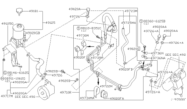 2000 Nissan Frontier Bracket-Reservoir Tank Diagram for 49190-9Z420