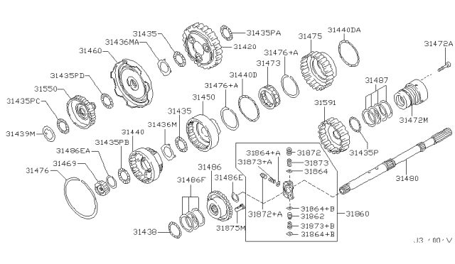 2002 Nissan Frontier Race-Outer,One Way Clutch Diagram for 31487-41X04