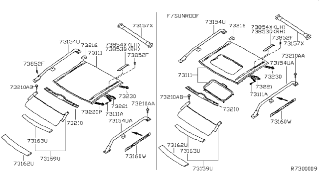 2001 Nissan Frontier Roof Diagram for 73100-9Z736
