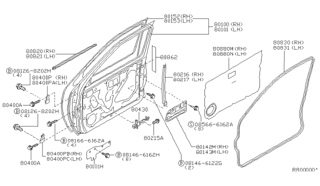 2004 Nissan Frontier Front Door Panel & Fitting Diagram