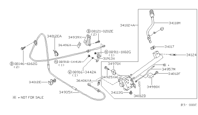 2004 Nissan Frontier Lever Assembly Hand Diagram for 34110-9Z400