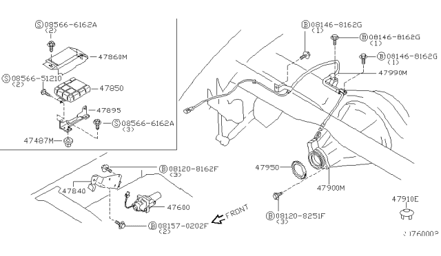 1998 Nissan Frontier Harness-Sensor,Rear Diagram for 47990-3S515