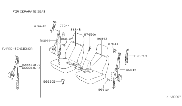 2000 Nissan Frontier Front Seat Tongue Belt Assembly, Left Diagram for 86845-9Z427