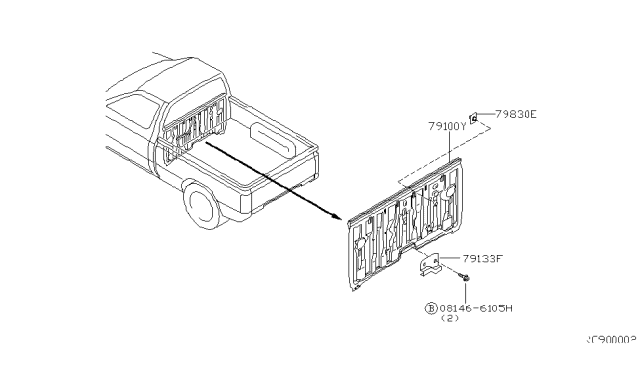 1998 Nissan Frontier Rear,Back Panel & Fitting Diagram