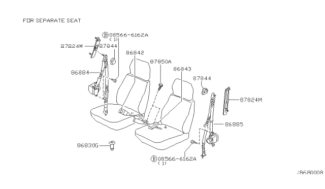 2004 Nissan Frontier Tongue Belt Assembly, Pretensioner Front Right Diagram for H6844-1Z600