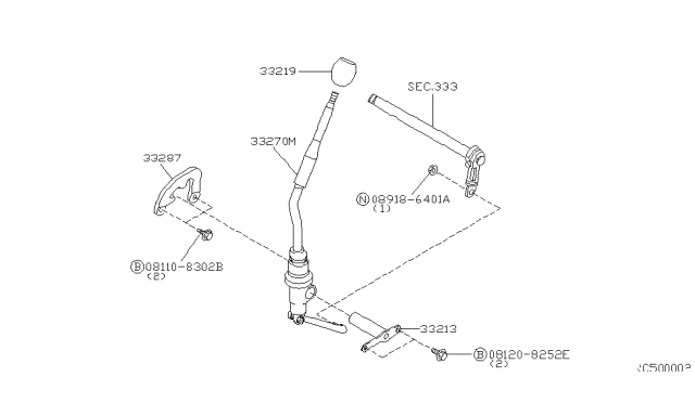 2000 Nissan Frontier Lever Complete-Transfer Control Diagram for 33274-3S500