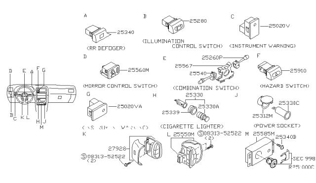 2002 Nissan Frontier Switch Assy-Wiper Diagram for 25260-2B600