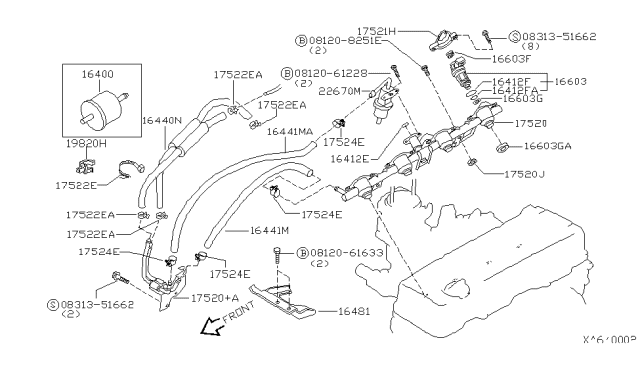 2003 Nissan Frontier Rubber INSULATOR INJECT Diagram for 16636-0Z000